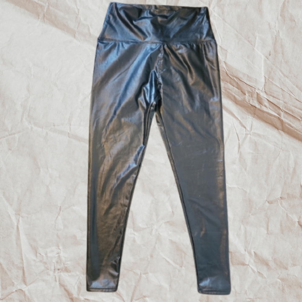 Black Faux Leather Leggings Size Large New With Tags